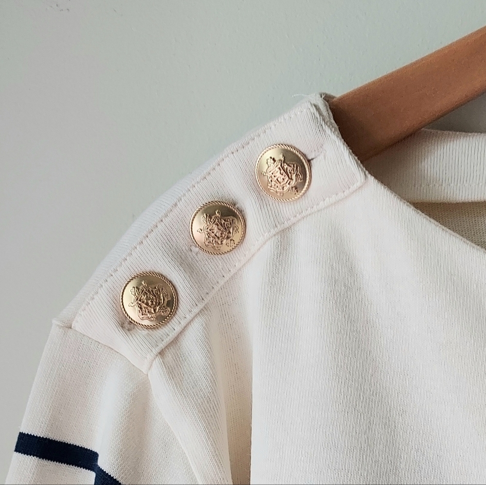 J. Crew Striped Cropped Boatneck Top Size Small Mariner Cotton Button Shirt - Picture 4 of 12
